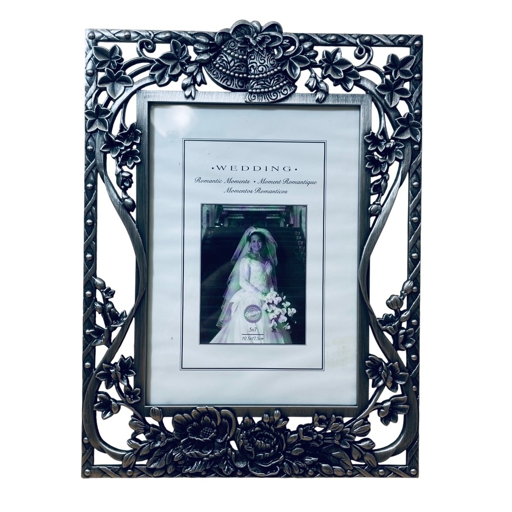 Wilton Pewter Wedding Picture Frame 5x7 Ornate Floral Bells Silver‎